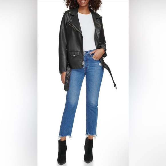 Levi's Womens Oversized Faux Leather Belted Motorcycle Jacket (Plus size option) - Picture 6 of 6